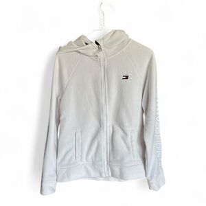 Tommy Hilfiger Sport Women’s White Fleece Hoodie Jacket M Full Zip Logo Branded